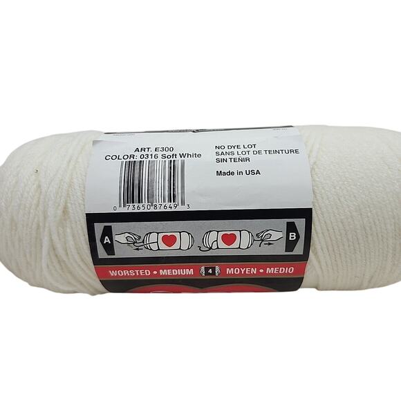 Red Heart Super Saver Yarn Soft White 8 Oz Skein E300 0316 Acrylic 4 Worsted - Picture 4 of 6